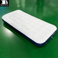 twin size flocked PVC inflatable traveling air bed mattress with built-in pillow for camping, indoor, outdoor